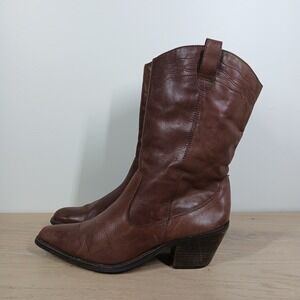 Covington Wesley Western Boots Women 9M Brown Leather Cowboy Mid Calf Block Heel